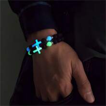 1 pieza Brazalete vintage de cuentas de cruz que se ilumina en la oscuridad de piedra volcánica, multicolor - Multicolor - Ver 9