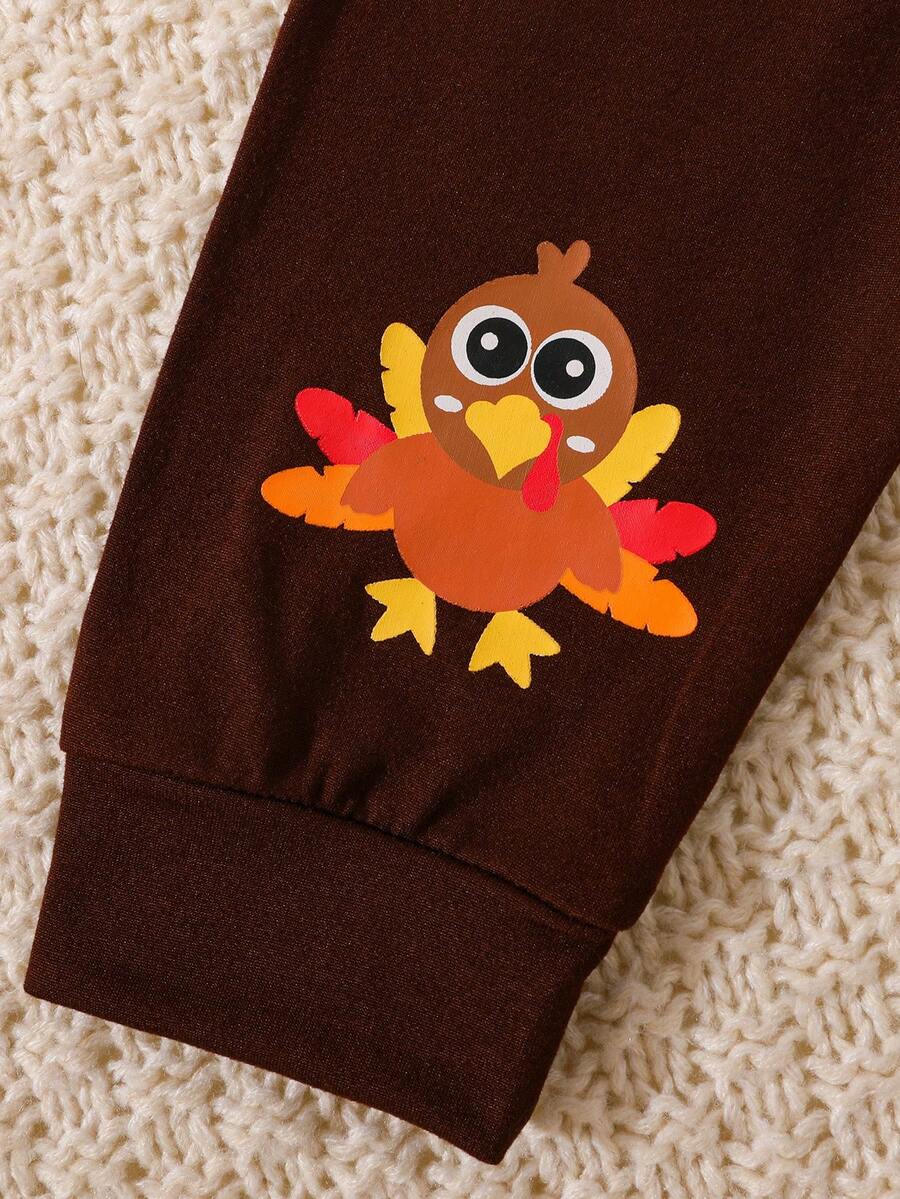 Baby Boy Thanksgiving Turkey Print Long Sleeve Romper And Solid Color
