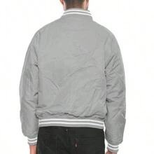 Men Solid Varsity Bomber Jacket Waterproof Fall Winter Summer Lightweight All Season Striped Trim Slant Pockets Baseball Jacket Snap Button - 灰色 - 查看 7