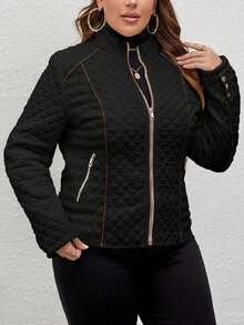 Giolshon Women's Casual Plus Size Hooded Jacket With Pockets, Lightweight Down Jacket, Suitable For Spring And Autumn Daily Wear Plus Size Clothing - Black - View 9