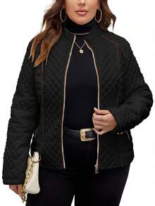 Giolshon Women's Casual Plus Size Hooded Jacket With Pockets, Lightweight Down Jacket, Suitable For Spring And Autumn Daily Wear Plus Size Clothing - Black - View 7