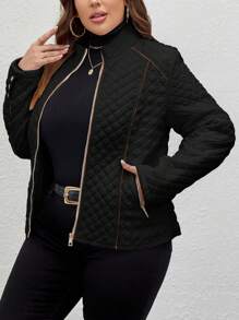 Giolshon Women's Casual Plus Size Hooded Jacket With Pockets, Lightweight Down Jacket, Suitable For Spring And Autumn Daily Wear Plus Size Clothing - Black - View 3