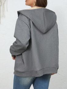 Chaqueta deportiva de mujer con capucha, bolsillos y forro polar grueso para clima cálido de invierno - Gris Oscuro - Ver 2