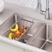 Freezer Baskets For Chest Freezer, Expandable Deep Freezer Organizer Bins Wire Basket Storage Adjustable From 16.5" To 26.5", Stainless Steel Over The Sink Dish Drying Rack For Kitchen - Silver - View 4