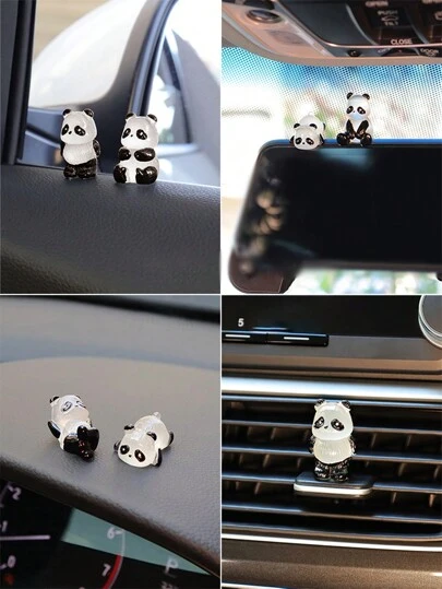 5pcs Car Decoration Cute Luminous Panda Center Console  Rearview Mirror Car Interior Decoration
