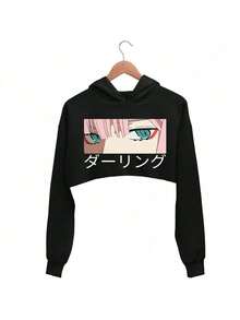 Unisex Zero Two Eyes Kangaroo Cropped Sweatshirt Anime - màu đen - Xem 2