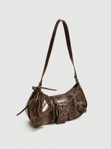 Dedoo 1个Y2K哥特风复古铆钉装饰方形单肩包，适合日常通勤，小众时尚设计，蒸汽朋克，哥特风，是酷女孩街头风格的理想之选，也适合音乐节、演唱会、摇滚风格、2000年代时尚、复古风。 - 棕色 - 查看 7