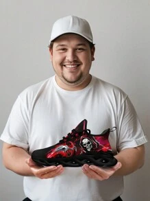 Men's Skull And Sickle Print Running Shoes For Outdoor Activities, Plus Size With Blade Soles, Lightweight, Durable, Shock Absorbing, Slip Resistant, And Breathable Mesh Fabric - Multicolor - View 3