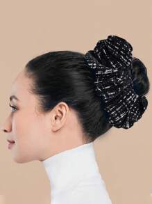 1 件黑色粗格子发圈，百搭发饰，适合发髻、马尾辫，秋冬季 - 彩色 - 查看 1