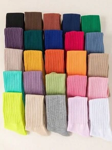 6 pares de calcetines deportivos casuales de unicolor para niños y adolescentes, otoño e invierno