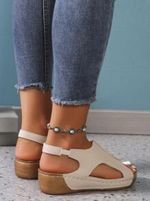 Sandalias de plataforma con suela gruesa, diseño cerrado con punta redonda y costuras huecas, de PU, lujosas y cómodas, adecuadas para exteriores y playa, para primavera/verano