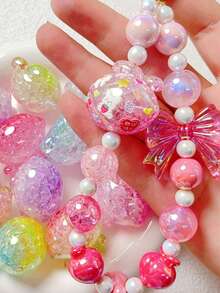 10 件随机款式亚克力镀 UV 多彩双色渐变爆裂直孔珠 DIY 爱心方圆蝴蝶星手机链首饰配件散珠 - 彩色 - 查看 4