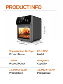 RAF 9.5Quarts Food Essentials And Family Helpers Smart Air Fryer Oil-Free Electric Fryer Household Electric Oven Kitchen Toaster Multifunctional Microwave Fans Oven Smart Assistant Enjoy Life Kitchen Appliance Cooking Electric Touch Screen 10-In-1 Function