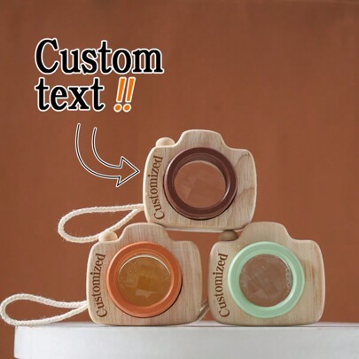 Customize Fashion Wooden Mini Camera Blocks Toys Cute Wooden Kaleidoscope Personalized Gift Collectible Name Customized High-End Wooden Camera As A Gift For Family