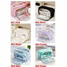 1个马卡龙图案大号铅笔盒/收纳袋，INS风格文具包，便携式手提铅笔盒/收纳袋，化妆包，适合青少年办公及学习用品，返校季必备，返校季，学习用品，铅笔盒，书包 - 黑色 - 查看 2