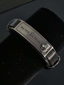 Men's Lion Bracelet He Lives He Reigns Metal Clasp - 黑色 - 查看 1