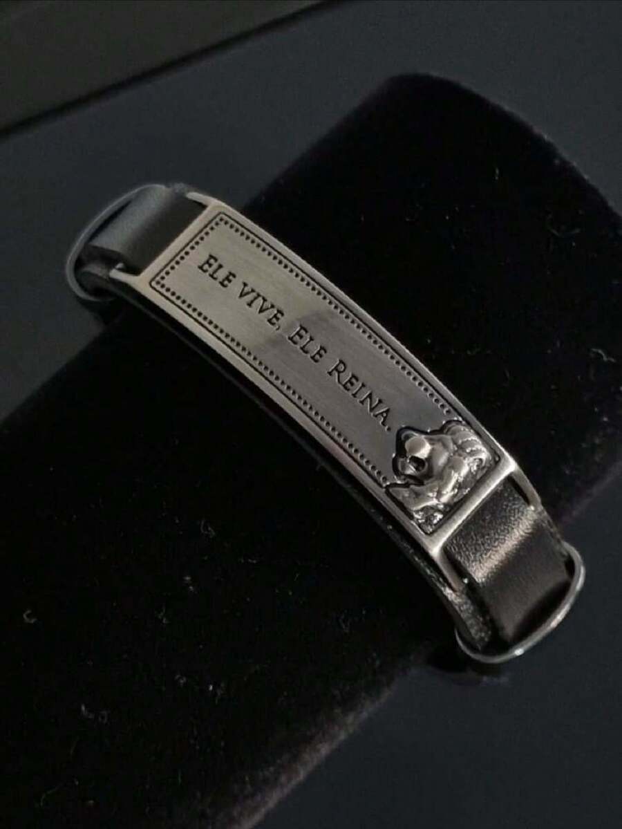 Men's Lion Bracelet He Lives He Reigns Metal Clasp - 黑色 - 查看 1
