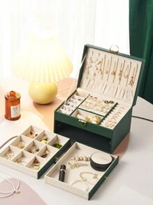 1pc Diamond Pattern Multi-Layer Large Capacity Drawer Style Lockable Jewelry Box For Necklace, Earrings Storage. Perfect Gift For Valentine'S Day, Mother'S Day Back To School