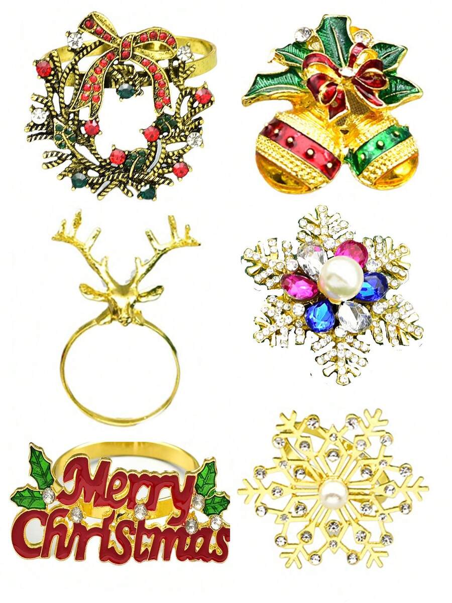 12 chiếc, 6 chiếc, 4 chiếc, 1 chiếc Nhẫn Khăn Ăn Trang Trí Để Bàn Giáng Sinh - Nhiều màu - Xem 1