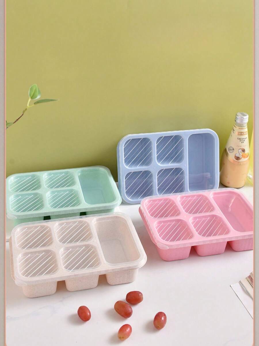 1 pieza Caja bento de 4 compartimentos estilo nórdico, recipiente de almacenamiento de alimentos para refrigerador, caja de almuerzo de 4 rejillas, caja de aperitivos, caja de frutas, caja de comida reutilizable para adultos - Multicolor - Ver 1
