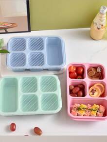 1 pieza Caja bento de 4 compartimentos estilo nórdico, recipiente de almacenamiento de alimentos para refrigerador, caja de almuerzo de 4 rejillas, caja de aperitivos, caja de frutas, caja de comida reutilizable para adultos - Multicolor - Ver 4