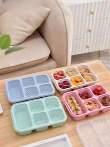 1 pieza Caja bento de 4 compartimentos estilo nórdico, recipiente de almacenamiento de alimentos para refrigerador, caja de almuerzo de 4 rejillas, caja de aperitivos, caja de frutas, caja de comida reutilizable para adultos - Multicolor - Ver 3