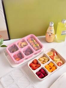 1 pieza Caja bento de 4 compartimentos estilo nórdico, recipiente de almacenamiento de alimentos para refrigerador, caja de almuerzo de 4 rejillas, caja de aperitivos, caja de frutas, caja de comida reutilizable para adultos - Multicolor - Ver 5