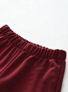 年輕女孩2入組休閒運動服套裝，心形印花長袖運動衫和純色褲子，適用於春秋季節 - 灰色 - 查看 6