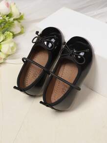 1 Pair Girls Bow Decor Non-Slip Soft Sole Simple Cute Princess Style Flat Shoes, Suitable For Students To Wear In Spring And Summer - Black - View 4