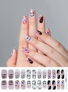 24 指半固化凝胶指甲贴，持久、快速定型、完美贴合、万圣节风格、女士和女孩全指甲膜、万圣节派对使用（未配备紫外线灯和工具，需自行购买） - 彩色 - 查看 10