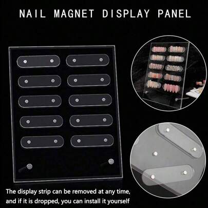 磁性美甲展示板，带磁条，透明亚克力专业美甲沙龙展示架，配有磁性展示条，可展示您的设计作品并收纳您的美甲产品，高档图案展示，美甲样品，色卡，亚克力磁性展示板（不含美甲产品），美甲用品，美甲工具，美甲艺术工具，返校季，美甲，美甲工具，按压式美甲
