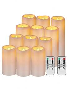 4/12pcs Waterproof LED Candles With Remote And Timer, Outdoor Flickering Flameless Candles, Realistic Battery-Powered Pillar Candles, Suitable For Wedding, Halloween, Christmas Home Decoration, 4 Sizes Available