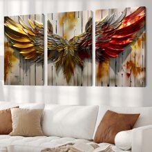 3pcs/Set Abstract Angel Wings Framed Canvas Poster, Modern Wall Art For Bedroom, Living Room, And Corridor, Ideal Decor And Room Decoration Gift - 彩色 - 查看 1
