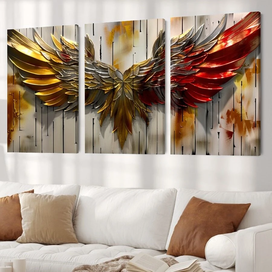 3pcs/Set Abstract Angel Wings Framed Canvas Poster, Modern Wall Art For Bedroom, Living Room, And Corridor, Ideal Decor And Room Decoration Gift - 彩色 - 查看 1