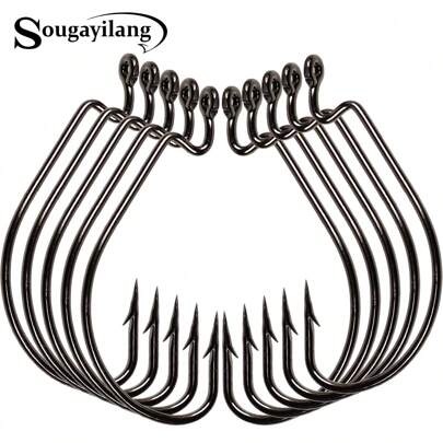  Sougayilang 10Pcs Fishing Hooks 8 Sizes Available Portable Stainless Steel Sharp Fishing Hook With Circle & Barbed For Freshwater Seawater Fishing Crank Hooks