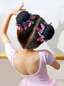 1 cô gái lớp nhảy đàn hồi lưới tóc với trang trí bướm pha lê, thích hợp cho các buổi biểu diễn khiêu vũ hoặc kỳ thi - Màu xanh lam - Xem 3
