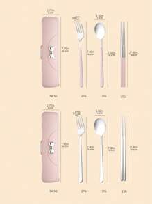 Set Sendok, Garpu, dan Sumpit Stainless Steel Gaya Korea 3 Buah, Peralatan Makan Praktis untuk Pelajar dan Penggunaan di Luar Ruangan, Dekorasi Pita, Dapur, Hadiah Natal, Perlengkapan Sekolah - MultiWarna - View 2