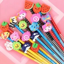 10pcs Random Cartoon Cute Pencil Writing Learning Office Pencil With Eraser Head Exam Special  Learning Stationery Prize