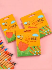 8pcs/12pcs Set Cute Tulip Design Wax Crayons, Non-Staining Art Supplies For Children, Kindergarten, School Supplies, Assorted Styles