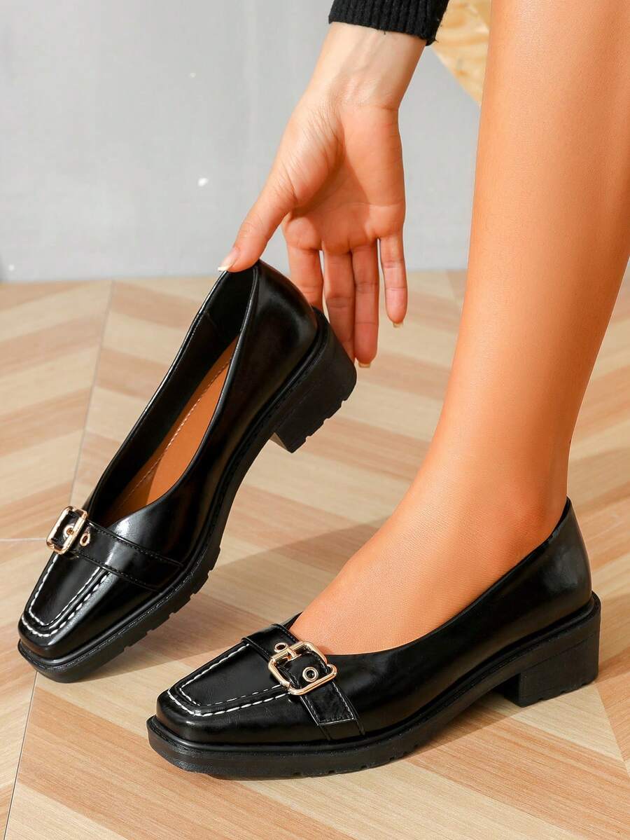 Women's Chunky Heels Mary Jane Pumps, Spring/Summer 2024 New Arrivals, Non-Slip Waterproof Platform, Leather Shoes For Office Work, Size 41-43 - Black - View 1