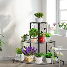 1 Piece European Pastoral Iron Multi-Layer Flower Stand Corner Ladder Flower Pot Shelf Balcony Pothos Flower Stand Flower Table Living Room Three Floors - 黑色 - 查看 8