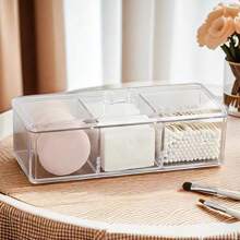 1 hộp đựng mỹ phẩm PS, hộp đựng mỹ phẩm trong suốt 3 ngăn tối giản cho gia đình, cho kỳ nghỉ bãi biển, bộ sưu tập phòng tắm, bộ sưu tập phòng ngủ, dung tích lớn - Trong sáng - Xem 9