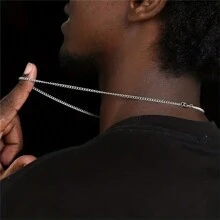 1pc Elegant & Simple Father's Day Gift Stainless Steel & Titanium Steel Necklace Pendant Fathers Day Gift Back To School Halloween Accessories Punk - Multicolor - View 3