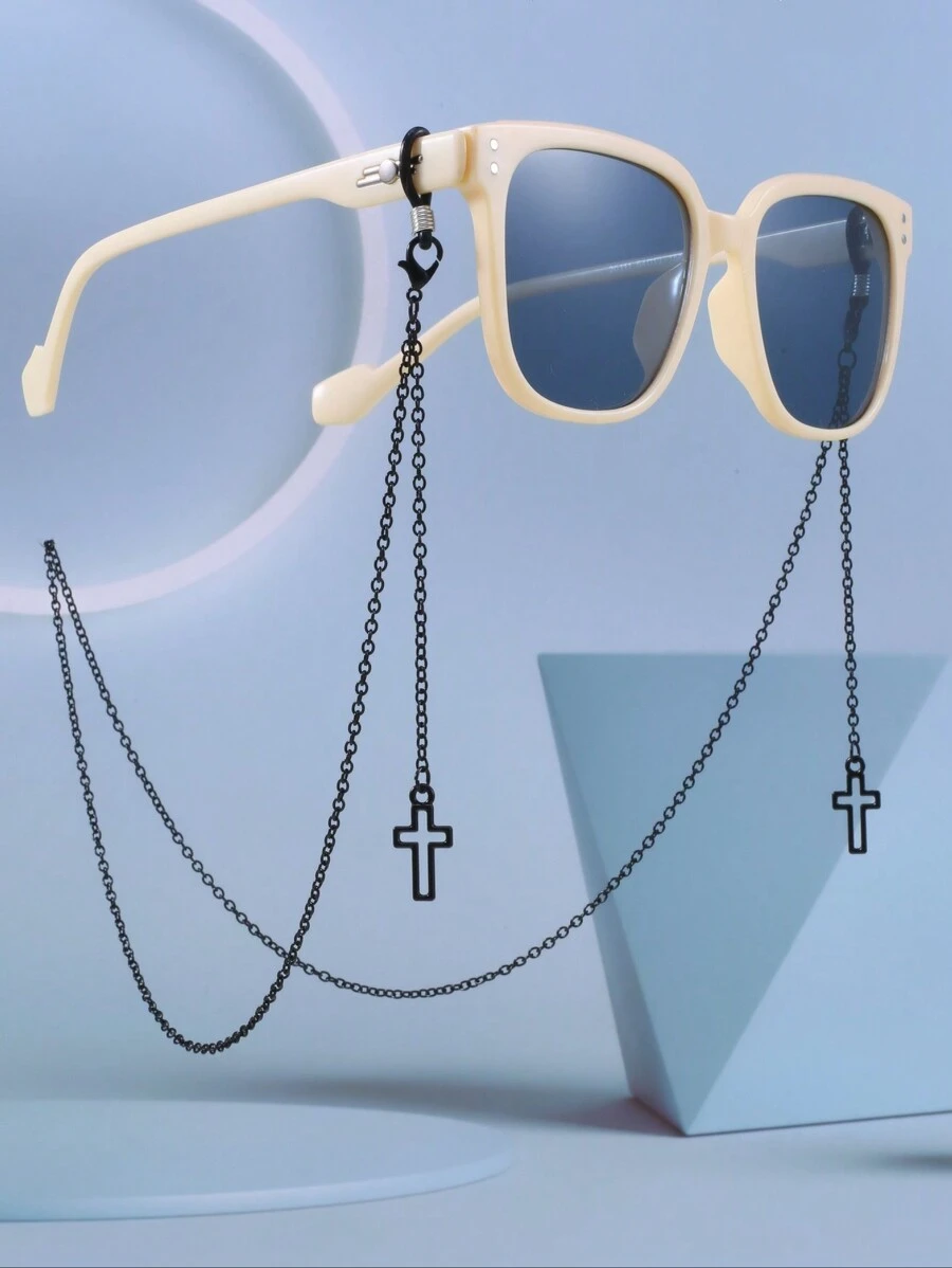 Street Cross Decor Glasses Chain Glasses Accessories For Women - Black - View 1