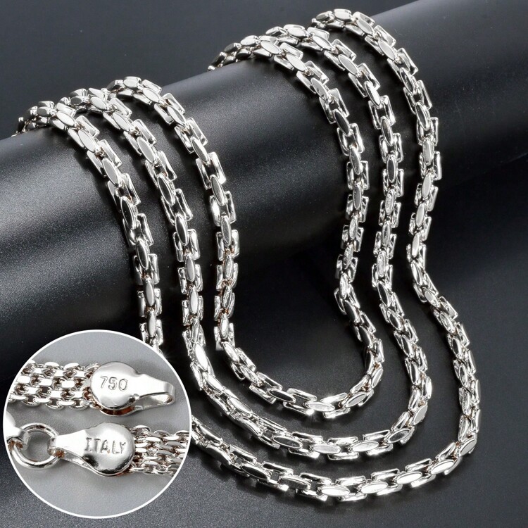 Italy 750 Silver Plated 5mm Golden Link Chain Necklace For Men And
