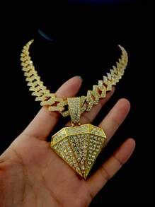 1 Peça Colar com Pingente Grande de Strass Punk Hip Hop para Homens, Corrente Miami Toda Cravejada de Strass, Joia de Festa para Mulheres
