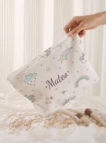 Customizable Photo Makeup Bag, Lightweight Waterproof Canvas Zipper Cosmetic Pouch, Suitable For Shopping, Dating, Vacation, Travel, Holidays, Parties Or Back-To-School Gifts. Customized Toiletry Bag, Casual Street Fashion, Multi-Purpose, Large Capacity, Multi-Functional, Colorful, Cute, Minimalist, Fun, Kawaii, Millennial, Minimalist, Commuter - one-size - View 4