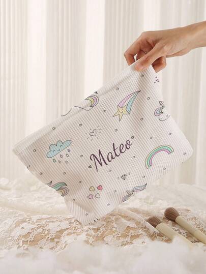Customizable Photo Makeup Bag, Lightweight Waterproof Canvas Zipper Cosmetic Pouch, Suitable For Shopping, Dating, Vacation, Travel, Holidays, Parties Or Back-To-School Gifts. Customized Toiletry Bag, Casual Street Fashion, Multi-Purpose, Large Capacity, Multi-Functional, Colorful, Cute, Minimalist, Fun, Kawaii, Millennial, Minimalist, Commuter