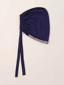 1 件女士时尚纯色水钻穆斯林领带帽，百搭围巾头巾内围巾，适合日常佩戴 - 06-藏青 - 查看 4