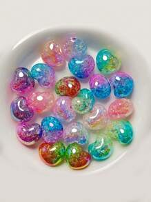 10 件随机款式亚克力镀 UV 多彩双色渐变爆裂直孔珠 DIY 爱心方圆蝴蝶星手机链首饰配件散珠 - 彩色 - 查看 15